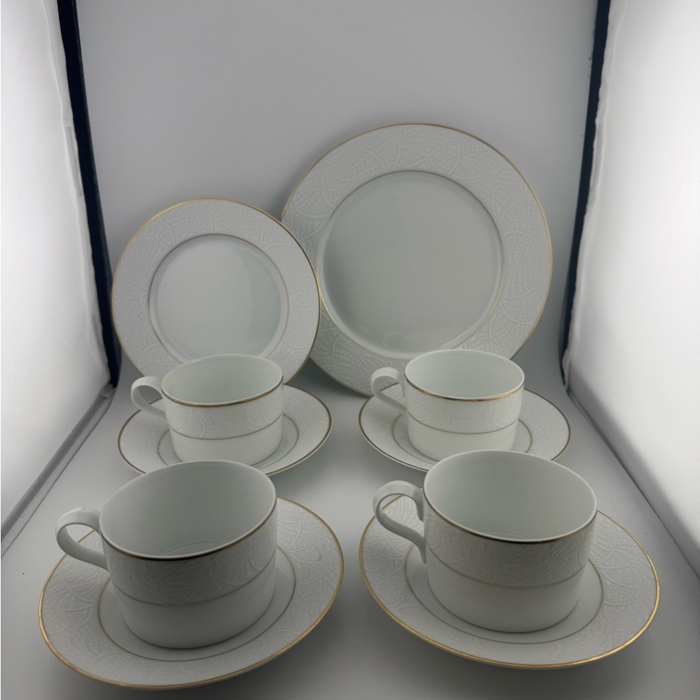 Lalique Damasse Limoges Porcelain France White and Gold China Assorted Pieces